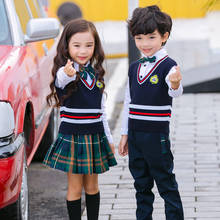British Children School Uniforms Boys Girls Sweater Top Vest Pleated Skirt V Collar Primary Student Kindergarten Uniforms Set 2024 - buy cheap