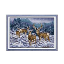 Winter deer cross stitch kit aida 14ct 11ct count print canvas cross stitches   needlework embroidery DIY handmade 2024 - buy cheap