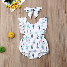 Cute Summer Toddler Baby Girl Ruffle Cactus Print Romper Backless Jumpsuit Headband Outfits Baby Girls Clothes Set 2024 - buy cheap