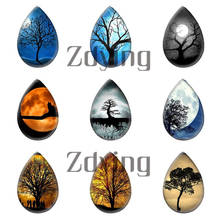 Zdying-Foto de cristal con forma de gota de agua para mujer, cabujones de demostración, Luna nocturna, silueta de árbol, reverso plano, accesorios de joyería, 5 unids/lote 2024 - compra barato