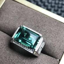 Heavy solid silver new real pure 925 silver green crystal men ring lively adjustable s925 silver ring for man 2024 - buy cheap