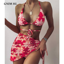 GNIM Sexy Three Piece Print Swimwear Women Bandage Bikini Mujer 2020 Backless Triangle Swimsuit Female High Cut Swim Bather Suit 2024 - buy cheap