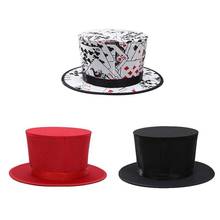 Sombrero plegable de primavera para trucos de magia, sombrero negro con patrón de cartas de juego, accesorios de escenario 2024 - compra barato