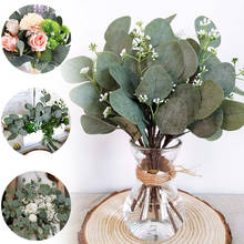 Folhas artificiais de eucalipto, hastes de galhos, plantas artificiais para buquês de seda floral, configuração de casamento, decoração de vegetação 2024 - compre barato