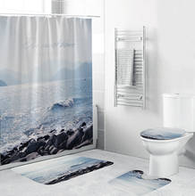 Coastal reef praia cenário tecido cortina de chuveiro ensolarado oceano banheiro cortinas definir tapetes antiderrapantes tampa do toalete tapete 2024 - compre barato