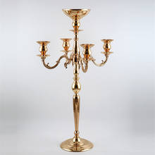 De plata altura 76 cm oro 5 cabezas de cristal candelabros titular de la vela de boda Mesa flor de vela titular con colgantes 2024 - compra barato