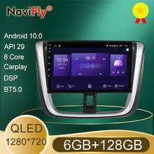 Navifly 6gb + 128gb qled tela 1280*720 android 10 rádio do carro leitor de multimídia áudio para toyota vios yaris l 2016 - 2019 2024 - compre barato