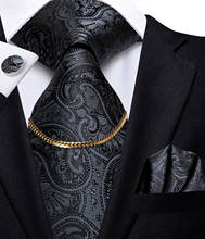 Oi-Black Tie Paisley Clássico Novo Design de Luxo de Presente Do Laço de Seda dos homens Para Homens Nicktie Moda Cadeia Gravata Lenço Abotoaduras Set Casamento 2024 - compre barato