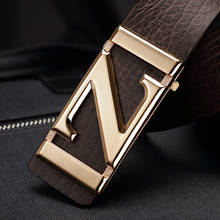Z letter-Cinturón de cuero genuino para hombre, correa de cuero de vaca con estampado de letras, estilo informal, a la moda 2024 - compra barato