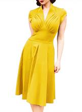 Summer party midi dress,Elegant sexy tunic v neck short sleeve a-line dress,robe mi longue femme,Yellow green red black sukienka 2024 - buy cheap