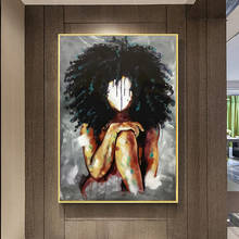 Abstract African black Woman Fluffy Hair Canvas Painting Posters and Prints Wall Art Picture for Living Room Decoration Cuadros 2024 - buy cheap