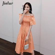 Jielur-vestido midi feminino, gola redonda, manga curta, cor sólida, elegante, moda feminina, verão 2024 - compre barato