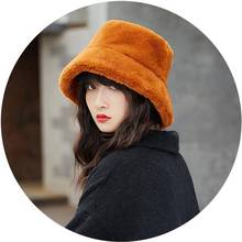 Hot Vintage Women Solid Color Flat Top Wide Brim Spring Sweet Girl Warm Plush Fisherman Hat Bucket Cap 2024 - buy cheap