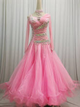 Розовое платье для танца вальса, женское платье с длинным рукавом, современное бальное платье для соревнований, танцевальные платья, высокое качество, стандартная юбка для бальных танцев 2024 - купить недорого