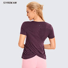 SYROKAN Women's Workout Short Sleeves Athleisure Shirts Split Back Yoga Top with Side Shirring 2024 - buy cheap