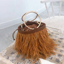 Винтажная модная Страусиная сумка, женская дизайнерская зимняя сумка, сумка-мешок с перьями, сумка через плечо 2024 - купить недорого