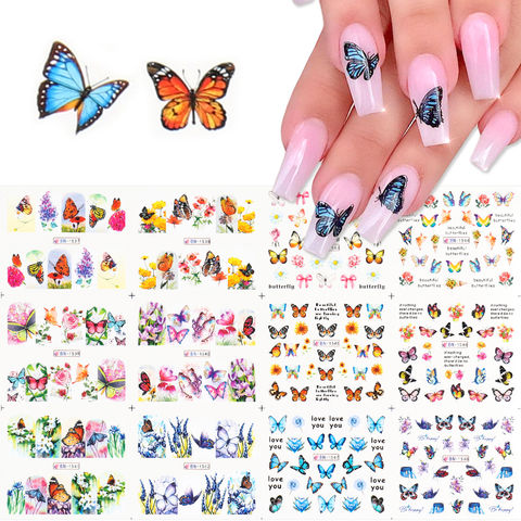 12 шт бабочки наклейки для ногтей слайдеры Цветы полное покрытие ногтей Переводные переводные наклейки татуировки украшения из фольги TRBN1537-1548-1 2022 - купить недорого