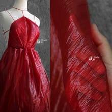 Red lover imitation plastic cloth perspective mesh pleat texture clothing designer original fabrics for patchwork 2024 - buy cheap