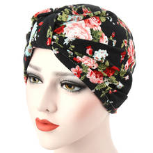 Chapéu de quimioterapia com estampa floral, feminino, lenço, turbante, envoltório de cabeça, malha de algodão, ideal para mulheres 2024 - compre barato