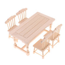 1/12 Dolls House Natural Wood Dining Table Chairs Set Dining Room Furniture Kits for 1:12th Dollhouse Accessories 2024 - buy cheap