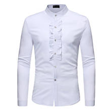 Mens Hipster Ruffle Mandarin Collar Dress Shirts Slim Fit Long Slevee Tuxedo Shirt Men Dinner Wedding Married Groom Shirt Male 2024 - buy cheap