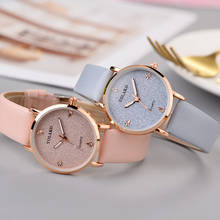 Relógio feminino casual céu estrelado, relógio de pulso analógico quartz com pulseira de couro 2024 - compre barato