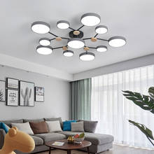 Скандинавский простой светодиодный Железный деревянный многоголовый люстра с круглым абажуром для спальни гостиной столовой современного внутреннего освещения 2024 - купить недорого