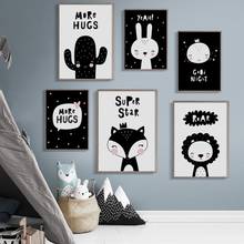 Decoração de parede para quarto infantil, pôsteres e impressões de desenho animado, decoração de quarto de bebê, raposa, coelho, leão 2024 - compre barato