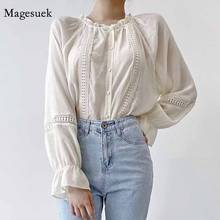 Women Stand-up Collar Tops Korean Chic Long Sleeve Lace Sweet Blouse Caidigan Splicing Shirts Blusas Mujer De Moda 2020 11776 2024 - buy cheap