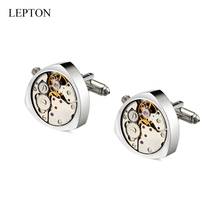 Lepton Watch Movement Cufflinks of immovable Silver Color Steampunk Gear Watch Mechanism Cuff links for Mens Wedding Gift 2024 - buy cheap