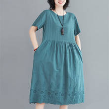 Vestido de verano de lino y algodón para mujer, ropa informal holgada con bordado, estilo coreano, a la moda, 2021 2024 - compra barato