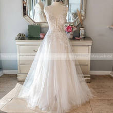 Sheer V-Neck Appliques Boho Wedding Dresses 2021 Full Length Light Champagne Tulle Beach Bridal Gowns Vestido De Fiesta De Boda 2024 - buy cheap