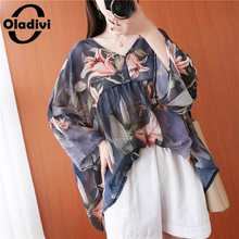 Oladivi Oversized Clothing Women Fashion Floral Print Chiffon Shirt Summer New Ladies Casual Loose Top Tees Blouse Tunics Blusas 2024 - buy cheap