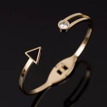 Fashion Triangle Black Shell Rhinestone Open Cuff Bracelets For Women Men Jewelry Simple Hollow Stainless Steel Bangles 2024 - buy cheap