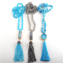 RH Fashion Bohemian Tribal Jewelry Glass & Stone Long Knotted Druzy Link Crystal Tassel Necklaces For Women Necklace 2024 - buy cheap