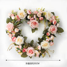 Coroa de flores de seda para casamento, guirlanda de flores artificiais em formato de coração para decoração de porta de loja e fazenda 2024 - compre barato