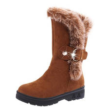 Botas femininas de neve, cano médio, pele falsa, calçado feminino, plataforma quente, xkd2087 2024 - compre barato