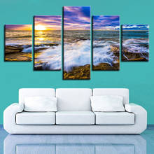 Marco modular cuadros de lienzo decoración HD impresión 5 piezas puesta de sol hermosas pinturas de paisaje marino póster arte para la pared de la sala de estar 2024 - compra barato