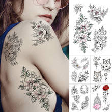 Водостойкая Временная тату-наклейка, линия, цветы, розы, флэш-тату, листья, лиса, луна, боди-арт, искусственная татуировка на руку для женщин и мужчин 2024 - купить недорого