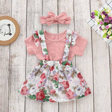 Conjunto de roupas infantis com estampa floral, roupas para bebês recém-nascidos flores rosa laço saia de verão 2024 - compre barato