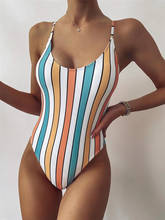 Bañador de una pieza a rayas para Mujer, traje de baño de estilo deportivo, Monokini modesto con espalda abierta, traje de baño femenino con almohadilla de realce 2024 - compra barato