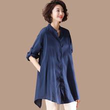 Camisa feminina longa de linho, de algodão, grande, verão, vintage, azul, casual, camisa feminina, casaco, roupa externa, 2021 2024 - compre barato