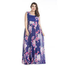 Summer Women Floral Print Long Dress Plus Size Sleeveless Maxi Kaftan Bohemian Holiday Beach Party Sundress Chiffon Gown Vestido 2024 - buy cheap