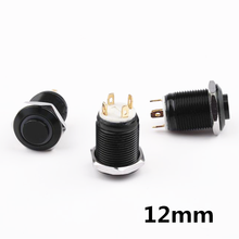 Interruptor de botão de pressão preto 4 pinos 12mm, à prova d'água, luz de led, metal, cabeça alta, interruptores momentâneos/travamento, auto-redefinição