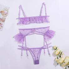 sous vetement femme Colorful Star Moon Embroidery Lingerie Set Temptation Bra Mini Dress Thong Set Ladies Underwear Set нижнее б 2024 - buy cheap