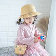 Summer child girls Casual straw hat and bags Sun hat Kids baby floppy Panama caps+handbags set  for party holiday 2024 - buy cheap