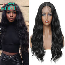 Synthetic Lace Front Wig Black Color Long Natural Wavy Wigs With Baby Hair Wig Transparent Lace Wig For Black Women SOKU Daily 2024 - buy cheap