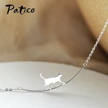 New Genuine 925 Sterling Silver Playful Cat Pet Necklace Pendant for Women Adjustable Chain Choker Necklace Collier Femme 2024 - buy cheap
