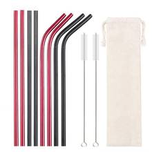 10 Colors Mixed 8Pcs Reusable Metal Drinking Straws with Cleaner Brush Bag Set Bar Party 304 Stainless Steel Straw Drinkware 2024 - buy cheap