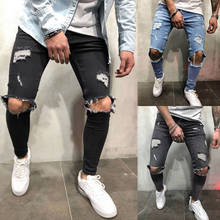 SAGACE Fashion Streetwear Men's Jeans Vintage Blue Skinny Destroyed Ripped Jeans Broken Punk Pants Homme Hip Hop Jeans Men A1126 2024 - buy cheap